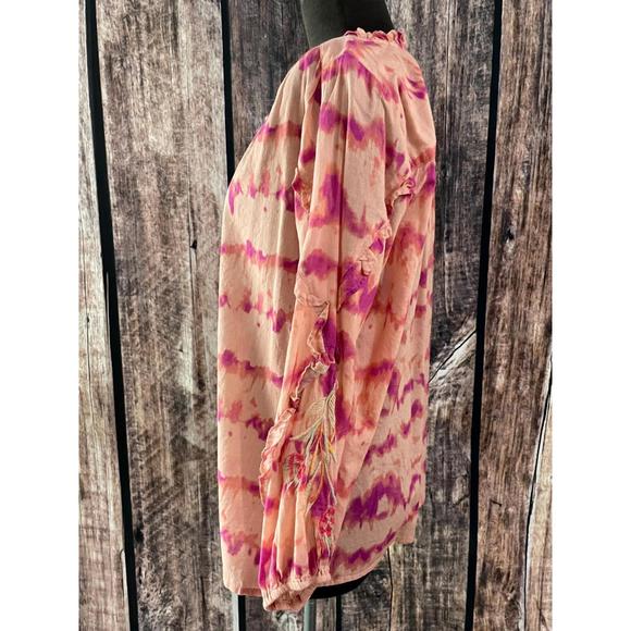 NEW JOHNNY WAS ruffle detail blouse in tie dye pink - Picture 3 of 3